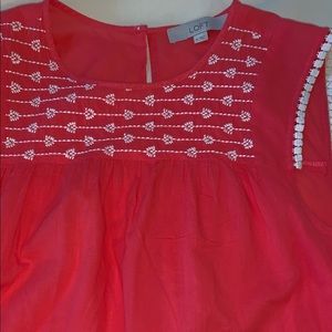 LOFT cotton popover top w/embroidered trim
